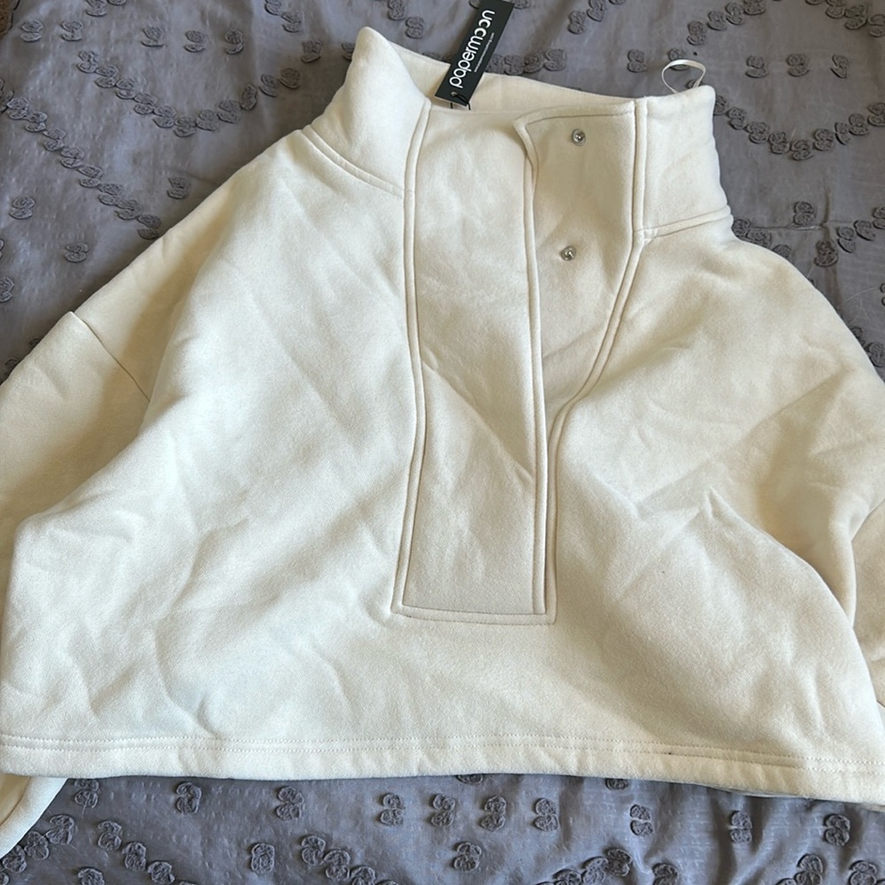 Cream Cropped Funnel Neck